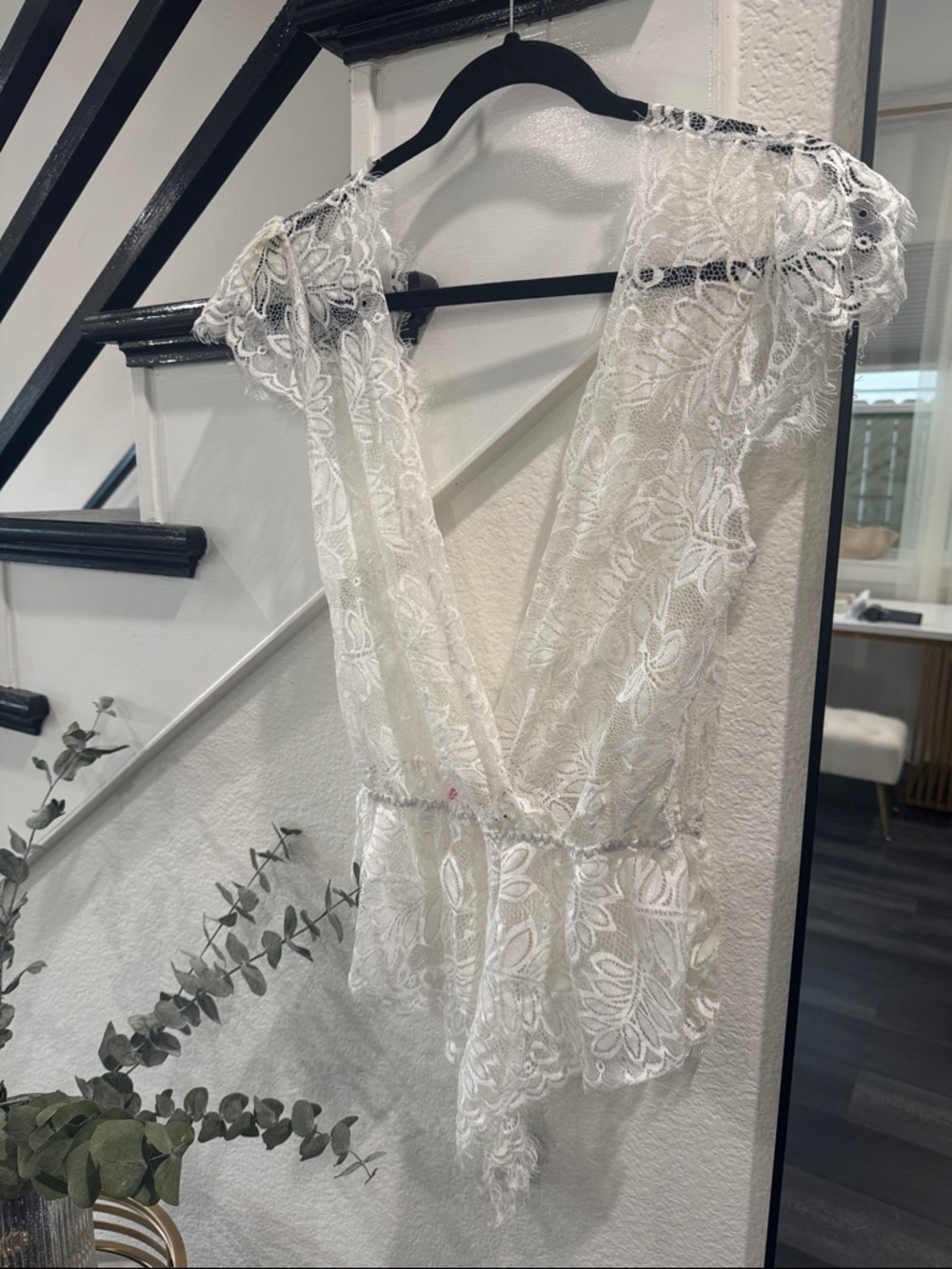 Sheer White Lace Plunge Bodysuit - Women Intimates